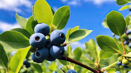 Canvas Print - blueberries growing on the bush