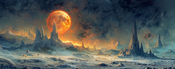 Wall Mural - an otherworldly landscape of alien rock formations and strange geological features, bathed in the li