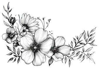 Sticker - PNG Elegant black and white floral