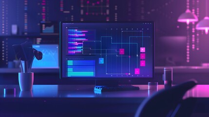 Poster - A digital workspace featuring Gantt charts and critical path method (CPM) diagrams, illustrating meticulous planning and control of project schedules