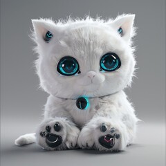 Cybernetic Kitten with Big Blue Eyes