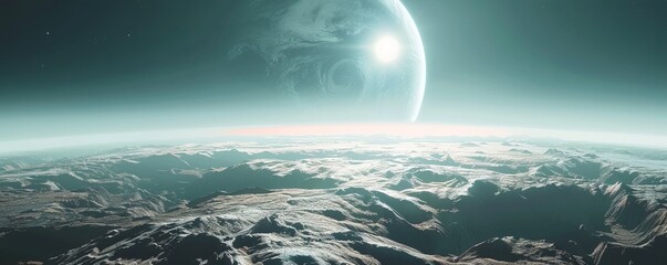 Wall Mural - exoplanet with unique terrain, 4k hyperrealistic photo