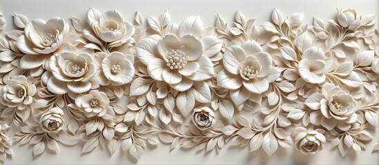 Aufkleber - Close-up wall decoration made white flowers leaves are arranged
