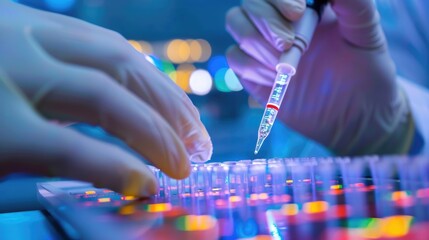 Poster - Scientist in a medical lab conducting DNA research, using advanced biotechnology and laboratory equipment