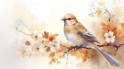 Naklejka na meble beautiful sparrow with autumn leaves 