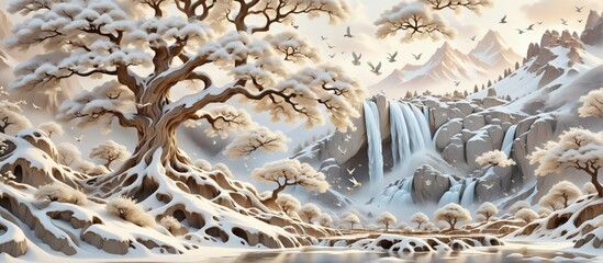 Aufkleber - 3D rendering landscape scene background is light beige color rou