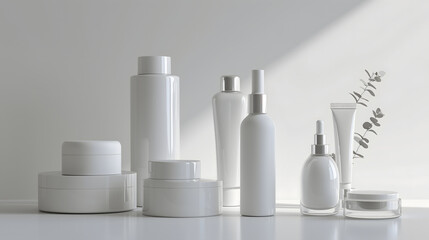 Wall Mural - Cosmetic Bottles on White Background