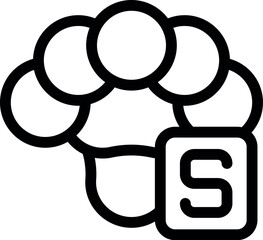 Poster - Black and white icon of a sulfur atom, represented by its nucleus and electrons, with the letter s for its symbol and the number 16 for its atomic number
