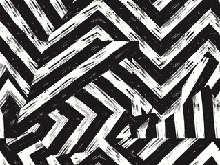 A hand-drawing pattern of black and white lines in the form of triangles, chevron and zigzag style. 