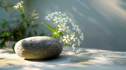 Simplicity and elegance in a minimalist garden with a single garden stone on a neutral background. Perfect for articles about the design of gardens and green spaces.