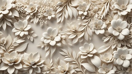 Aufkleber - 3D rendering floral design background is light beige color flowe