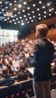 © spyrakot - Genius Entrepreneur Discussing Innovation at Keynote Speech in Modern Auditorium