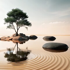 Wall Mural - zen stones in water