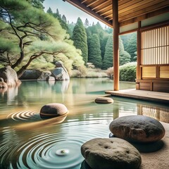 Sticker - zen garden with a stone