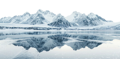 Canvas Print - PNG Serene snowy mountain lake reflection