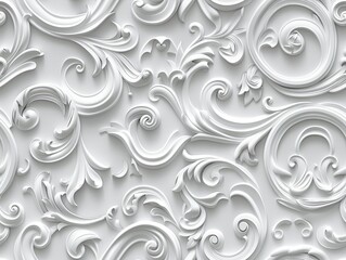 Elegant white decorative floral wallpaper with intricate details