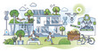 © VectorMine - Green urban infrastructure and sustainable living community outline concept, transparent background. Environmental society with healthy residential area illustration.