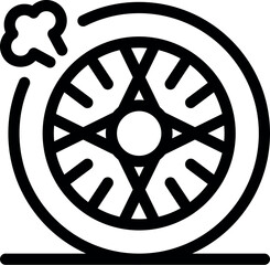 Sticker - Line drawing of a car wheel smoking and losing pressure after an accident