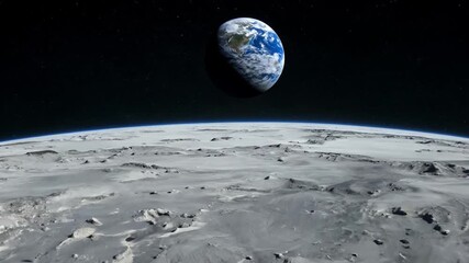 Poster - a view of earth from lunar orbit, showing the planet's blue and white surface against a backdrop of 