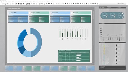 Poster - 3D rendering of financial software UI used to make graphs showing business growth. Animation of sales development planning and research statistics showing economical figures