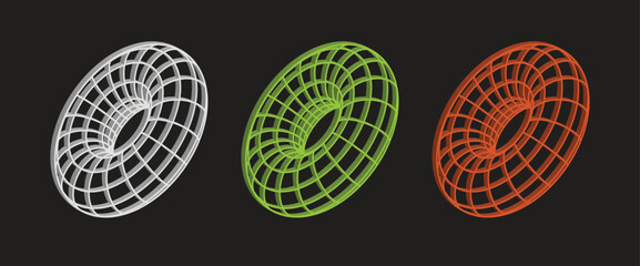 Aufkleber - Wireframe 3d bagel. Geometric abstract shapes and futuristic forms. Vector illustration with wireframe shapes. Retro futurism line elements. Future brutalist Playful shapes in Y2k style. minimalism