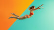 © Pierre Villecourt - Illustration of Woman Diving in Orange Bikini Against Colorful Background