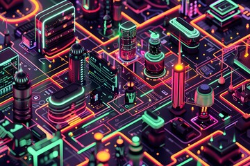 Poster - Neon Cityscape: A Futuristic Digital Metropolis