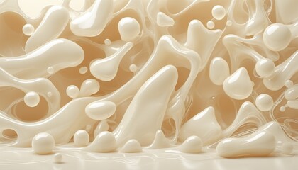 Poster - Creamy white liquid with bubbles and swirls. The image features an abstract, organic design with a smooth, glossy texture