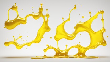 Poster - Close-up of bright yellow liquid splashing on white background, creating unique shapes and textures for a dynamic and vibrant image
