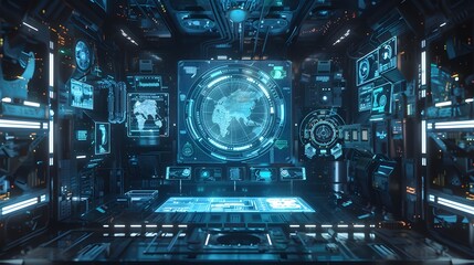 Poster - Futuristic Control Room with Global Interface