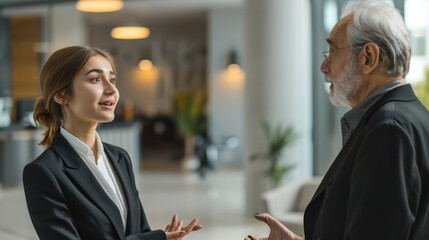 Canvas Print - A woman and a man are talking in a room