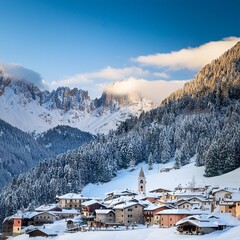 Wall Mural - winter village in the Alps, AI generated