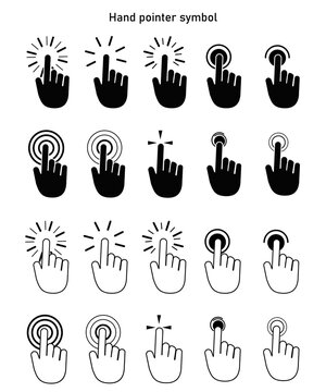 get it touch. Set of Hand pointer symbol in trendy flat style. Computer mouse click cursor. Click cursor collection. Clicking finger. Hand pointer icon