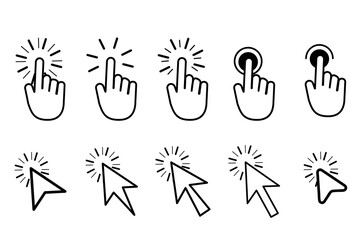 Poster - Set of Hand pointer symbol in trendy flat style. Computer mouse click cursor. cursor collection. Clicking finger. Hand pointer icon. Cursor
