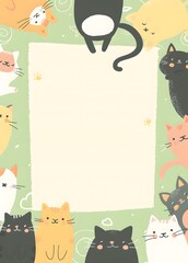 A green background with a white line and a bunch of cats on it