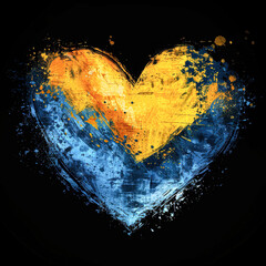 Sticker - A heart with blue and yellow paint splatters on it