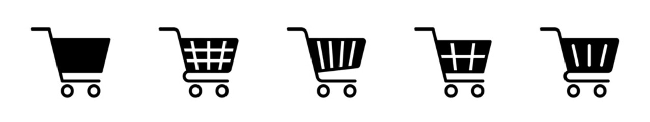 Poster - Online shopping, cart purchase, symbol filled, solid collection. Shopping cart icon set. Vector icons