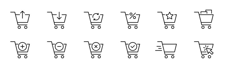 Wall Mural - Shopping cart icon set. Online shopping, cart purchase, symbol collection. Vector icons