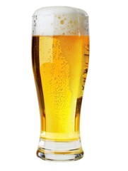 Glass of clear golden beer with a large foamy head