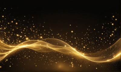 Wall Mural - Abstract golden wave on black background. Luxury glowing background. 