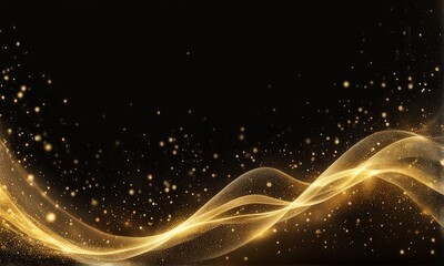 Wall Mural - Abstract golden wave on black background. Luxury glowing background. 