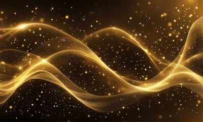 Wall Mural - Abstract golden wave on black background. Luxury glowing background. 
