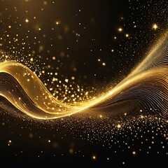 Wall Mural - Abstract golden wave on black background. Luxury glowing background. 