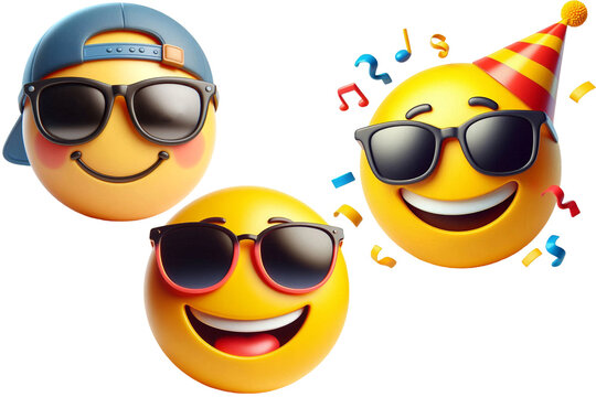 3D rendering set of emoji isolated on a transparent background