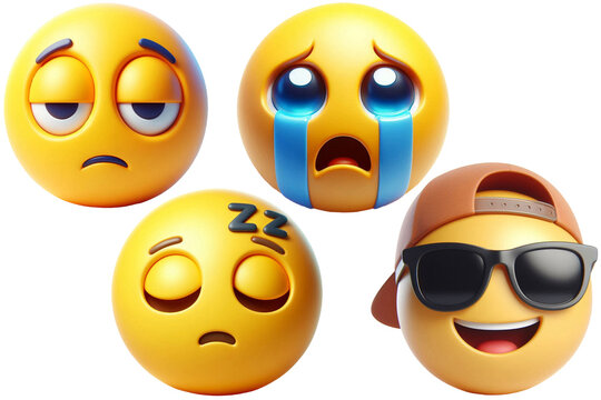 3D rendering set of emoji isolated on a transparent background