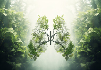 Wall Mural - Lungs formed by leaves and tree branches, in the concept of environment and ecology. Lung of the Earth