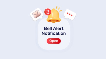 Poster - 3D Alert Notification Banner with Ring Bell Messages - Ideal for Messenger, Push Notifications, Web Reminders, Time Table and Announcements Box. Vector Illustration.