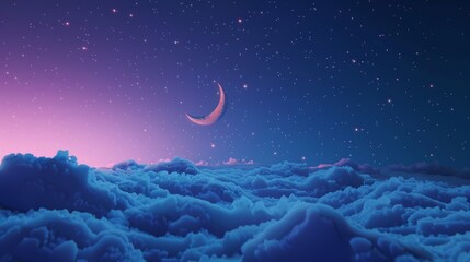 Wall Mural - a beautiful night sky with a large crescent moon and many stars