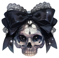 Canvas Print - PNG  Gothic skull with lace bow