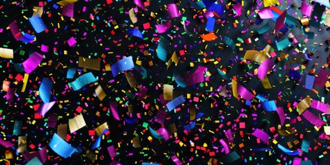 Poster - Colorful confetti scattered on a dark backdrop, perfect for celebrations and parties